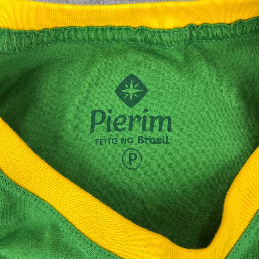 Pierim Brasil T Shirt Mens medium P Green Yellow Embroidered Flag Soccer Core - Picture 2 of 8